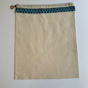 Tory Burch Canvas Drawstring Dust Bag Blue Trim Gold Logo Charm